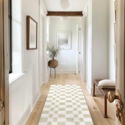 EVERGRACE Checkered Plaid Area Rug 2x6, Soft Faux Wool Rugs Washable Anti Slip Rugs Long Runner Rug Carpet for Entryway Bedroom Living Room Hallway Kitchen Dining Room and Laundry Room, Beige - color: Beige, size: 2' x 6' (Runner)