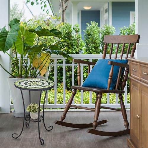 VCUTEKA Outdoor Side Table Mosaic Patio Table Accent Tables Mosaic Tile Top Metal Frame Small End Tables Porch Beach Patio Garden Balcony Grass Green - color: Grass Green