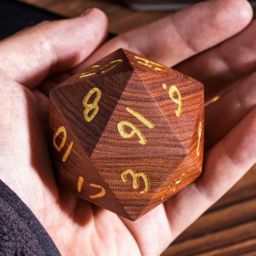50mm Large D20 Dice, Red Sandalwood 20 Sided Dice DND Natural Wood D&D with Gift Case for Role Playing Games - color: D20 Red Sandalwood