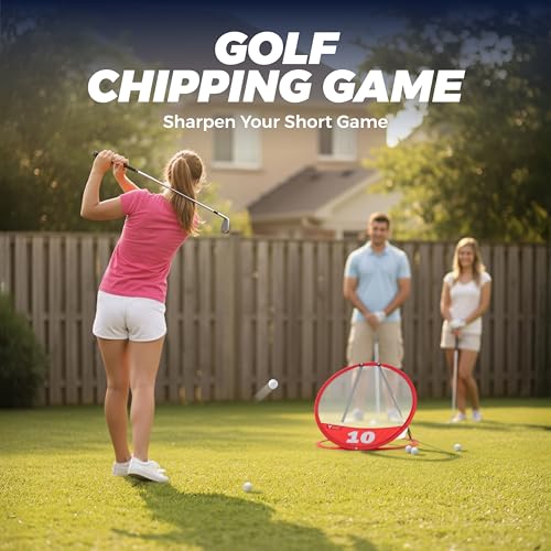Vitality Sports Golf Chipping Net, 3PCS Pop-Up Golf Practice Net for Backyard, Indoor Outdoor Chipping Game with 3 Targets, 1 Hitting Mat, 20 Balls, Tee Box - style: Golf Nets