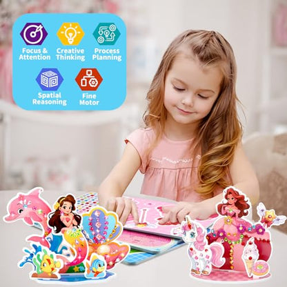 Stickers for Kids, Gem Stickers Kit, Travel Toys for Girls, 600+Sticker, DIY Scrapbooking Activity, 5 Princess Theme Diamond Art Kits for Kids Christmas Birthday Gifts for Girls Ages 3, 4, 5, 6, 7, 8 - style: Gem Stickers Kit