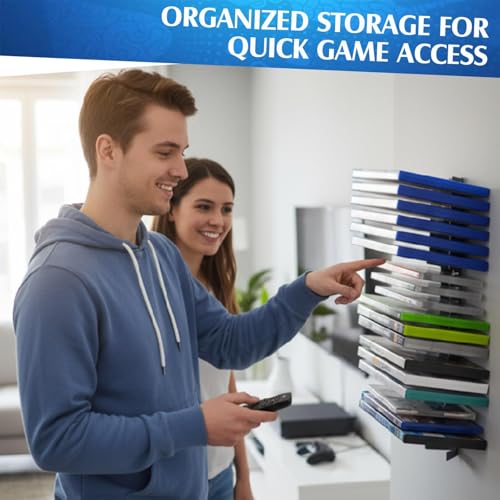 Video Game Storage Stand - Wall Mount Rack, Heavy Duty Metal Holder, Metal Wall Mounted Game Case Holder | Gamecase Organizer for Living Room Bedroom Office Equipment Bar Station Home Entertainment