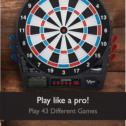 Viper Showdown Electronic Dartboard, 15.5 in Regulation Target, 32 Games, 590 Options, Battery Powered, 6 Darts Included, Black