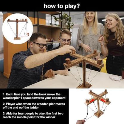 Ring Toss Game for Adults Up to 4 Players - Wooden Table Top Ring Hook Game - Easy to Assemble - Multiple Game Scenes - Classic Ring Toss Game for Adults