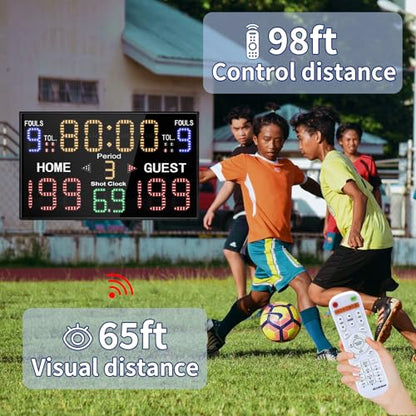LUCKY TIME Basketball Scoreboard with Shot Clock, 12/14/24/30/25/60 Seconds, Upgraded Thickening Digital Scoreboard with Remote, Battery Powered Electronic Scoreboard for Indoor Outdoor - style: Double-Sided (Remote / Tripod & Battery)