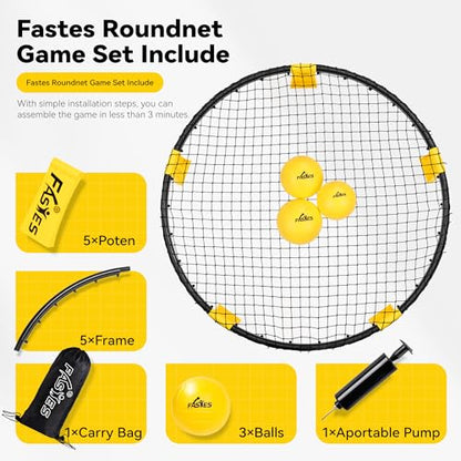 Outdoor Beach Ball Game Includes 3 Balls, Net and Carrying Bag -Roundnet Game Set for Adults, Kids, and Family - Perfect for Beach, Yard, Lawn, Backyard, and Park - color: Black and Yellow