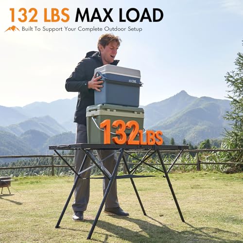 Portal Iron Mesh Folding Grill Table with 2 Adjustable Heights(15" & 29"), Heavy Duty Metal Camp Table, Heat-Resistant Tabletop for BBQ & Outdoor Cooking, One-Piece Folding Design, Dark Gray
