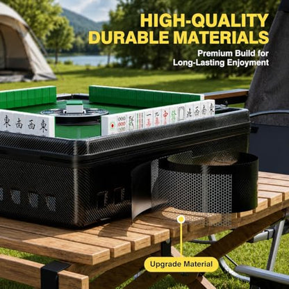 Portable Automatic Mahjong Table, Hand-held Mini-Mahjong, Automatic Mahjong, Foldable Mahjong Table w/American&Chinese -Style Magnetic Tiles, for Outdoor & Home Fun (Black) - color: B-black& American and Chinese Mahjong Tiles