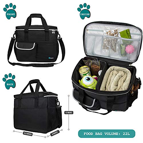 PetAmi Dog Travel Bag Organizer, Pet Travel Kit with 2 Food Containers & 2 Collapsible Dog Bowls, Pet Supplies Tote with Luggage Sleeve, Weekend Road Trip Camping Essentials, Black, Medium - color: Black, size: Medium - 14.5"L x 8"W x 12.0"H
