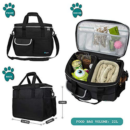 PetAmi Dog Travel Bag Organizer, Pet Travel Kit with 2 Food Containers & 2 Collapsible Dog Bowls, Pet Supplies Tote with Luggage Sleeve, Weekend Road Trip Camping Essentials, Black, Medium - color: Black, size: Medium - 14.5"L x 8"W x 12.0"H