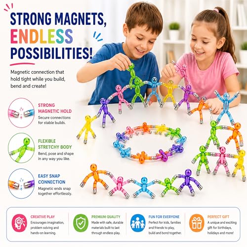 Travel Toys for Kids Ages 3-8, 10 PCS Magnetic Men Figures, Airplane Toy, Road Trip Activities, Sensory Fidget Toys, STEM Building Set, Quiet Screen-Free Toy for Car, Restaurant & Classroom