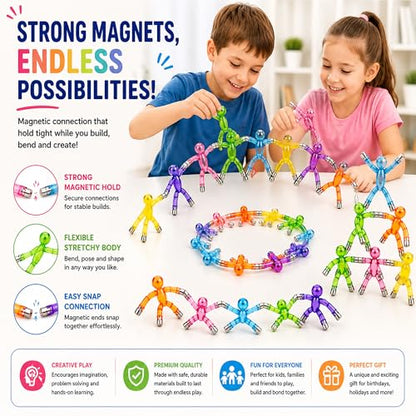 Travel Toys for Kids Ages 3-8, 10 PCS Magnetic Men Figures, Airplane Toy, Road Trip Activities, Sensory Fidget Toys, STEM Building Set, Quiet Screen-Free Toy for Car, Restaurant & Classroom
