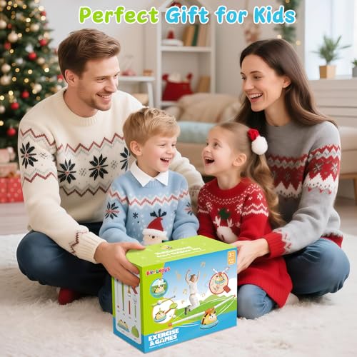 Outdoor Toys for Kids 4-8, 4-in-1 Musical Jump Toy, Toss Ring & Baseball Game, Indside Outside Active Play Sports Toy for Toddlers Ages 3-5, for Boys Girls 3 4 5 6 7 8