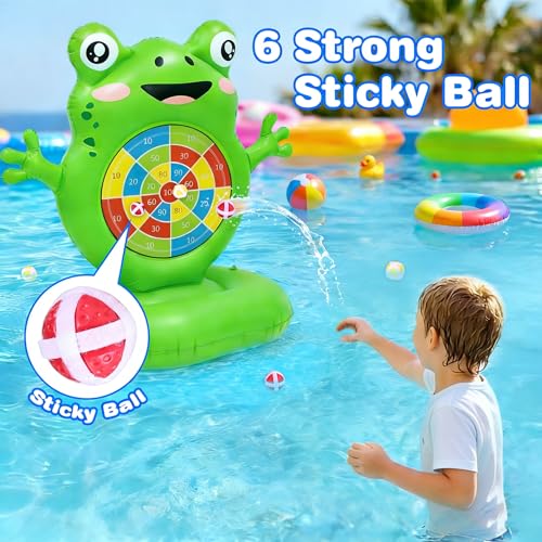 iShabao Kids Fun Pool Toys, Inflatable Frog Dart Board Toss Water Game, Pool Float, Beach Party Yard Outdoor Ball Play, Summer Swimming Toys for Kids Boys Girls Ages 4-12, Teens Adults Family