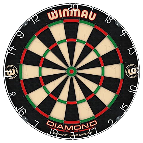 WINMAU Diamond Plus Dartboard - PDC Tournament Dart Board with High-Density Sisal & Reduced Bounce-Out Wiring - Available as Board Only, Surround Set or Cabinet Set with Steel Tip Darts