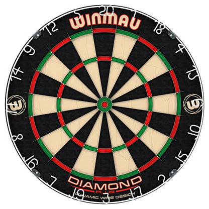 WINMAU Diamond Plus Dartboard - PDC Tournament Dart Board with High-Density Sisal & Reduced Bounce-Out Wiring - Available as Board Only, Surround Set or Cabinet Set with Steel Tip Darts