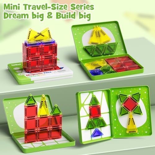 Mini Magnetic Tiles - 26PCS Travel Magnetic Building Set with Storage Iron Box, STEM Educational Toys for Kids Ages 3+ Portable Construction Toys for Toddlers Boys & Girls - style: 26PCS Green