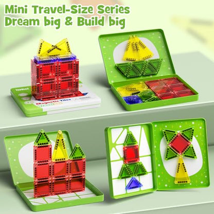 Mini Magnetic Tiles - 26PCS Travel Magnetic Building Set with Storage Iron Box, STEM Educational Toys for Kids Ages 3+ Portable Construction Toys for Toddlers Boys & Girls - style: 26PCS Green
