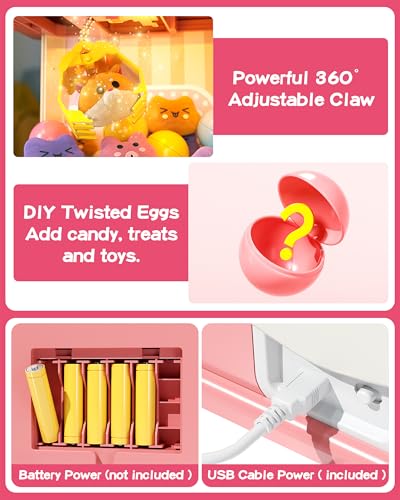 Jovow Claw Machine for Kids, Mini Vending Machine with Music, Prize Dispenser Toys for Girls and Boys, Electronic Claw Game Machine for Party Birthdays, Includes 45 Mini Toys (Medium)