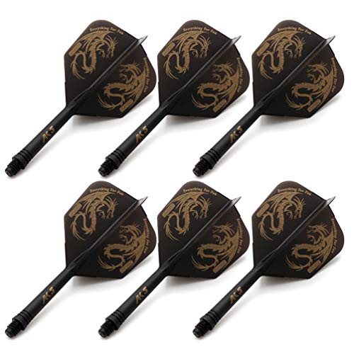 CUESOUL 6 Pieces ROST Integrated Dart Shaft and Flights - color: Shaft Length 28mm-Big Wing Shape-Black Dragon