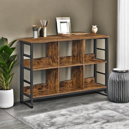 VASAGLE Bookshelf, Cube Shelf, Console Table, TV Stand with 6 Storage Cubes, for Office, Living Room, Bedroom, 13 x 47.2 x 31.5 Inches Industrial Design, Rustic Brown and Black ULLS104B01 - size: 13"D x 47.2"W x 31.5"H