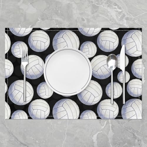 Volleyball Placemat Set of 4,Ball Sport Games Outdoor Indoor Place Mats,Black White Washable Durable Table Mats 12x18 Inch - color: Black White