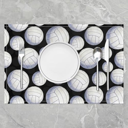 Volleyball Placemat Set of 4,Ball Sport Games Outdoor Indoor Place Mats,Black White Washable Durable Table Mats 12x18 Inch - color: Black White