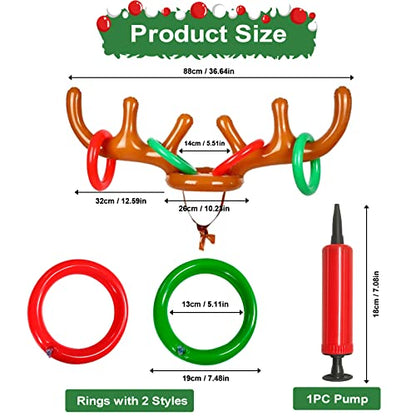 4 Set Inflatable Reindeer Antler Ring Toss Game for Xmas Party, 2025 Christmas Antler Hat Ring Toss Game for Kids Adults, Family Indoor Outdoor Reindeer Toss Game (4 Antlers 16 Rings 1 Pump)