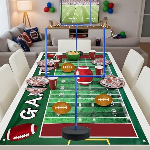 5 PCS Large Football Party Goal Post Decoration Kit with 2 PCS 15.75 in Field Goal Posts 1 PCS 59 in Court Table Runner 2 PCS 3.35IN Footballs for Football Theme Party Supplies