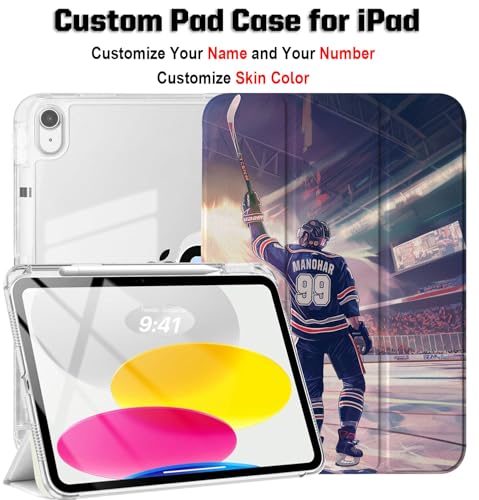 Custom Name/Number Case for iPad Air 13 inch & 11 inch M3/M2 2025/2024 & 10.9 inch 5th/4th Gen 2022/2020, with Hockey Lover's,with Pencil Holder(Columbus Blue) - color: Columbus Blue, size: iPad Air Series