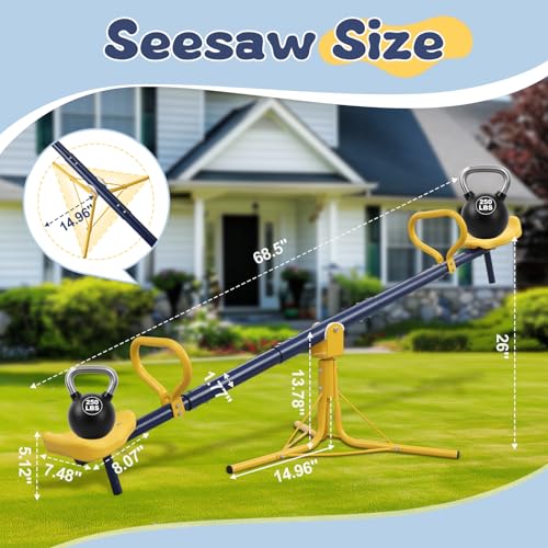 Seesaw for Kids Outdoor, Heavy Duty 250LB 360° Rotating Seesaw Outdoor Teeter Totter with Sit and Spin Design for Backyard Park & Balcony Ideal Outdoor Toys for Kids Ages 3 4 5 6 7 8