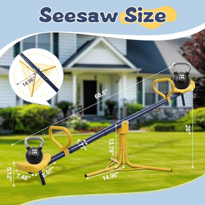 Seesaw for Kids Outdoor, Heavy Duty 250LB 360° Rotating Seesaw Outdoor Teeter Totter with Sit and Spin Design for Backyard Park & Balcony Ideal Outdoor Toys for Kids Ages 3 4 5 6 7 8
