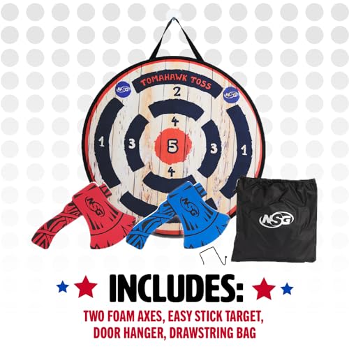 NSG Tomahawk Toss - Foam Axe Throwing Game for Kids - Two Lightweight Axes with Large Easy Stick Target, Wood/Black/red/Blue (JS7000) - color: Tomahawk Toss - Wood/Black/Red/Blue