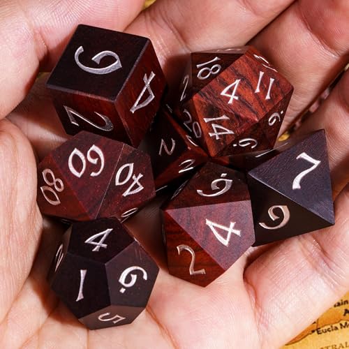 Wooden DND Dice Set, Natural Wood Polyhedral Dice Set D&D with Metal Box for Role Playing Games and Tabletop Games (Red Sandalwood) - color: Big Red Sandalwood