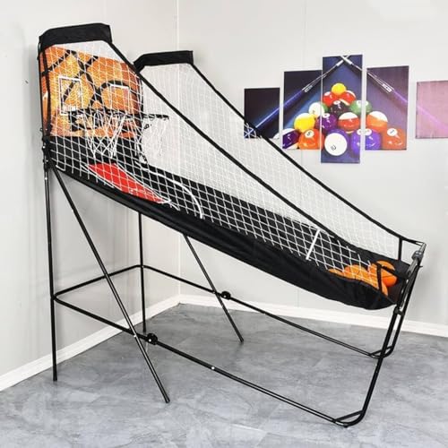 Foldable Dual Shot Basketball Arcade Game, Indoor Outdoor Basketball Game Machine with Electronic Scoring System, 8 Game Modes