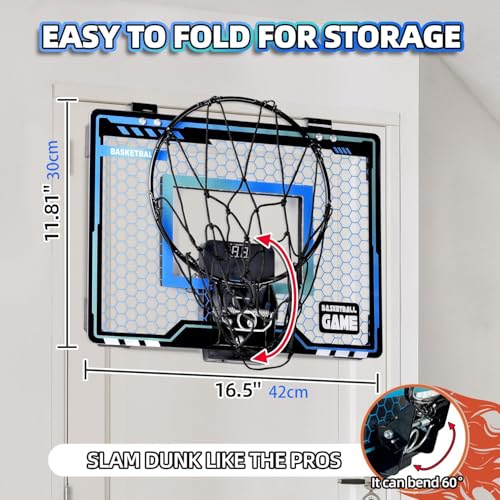 Indoor Mini Basketball Hoop for Kids, Over The Door Basketball Hoop with LED Lighting & 3 Balls, Mini Hoop Basketball Gifts for 4 5 6 7 8 9 10 11 12 Year Old Teen Boys Toys Christmas Birthday Gift