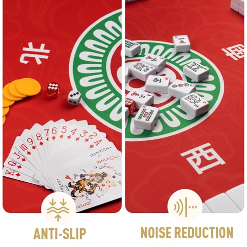 Mahjong Mat 32.4” x 32.4”, 3mm Thick Non-Slip Rubber Back Mahjong Table Mat, Noise Reduction Waterproof Mahjong Game Mat for Table, Mahjong Tile Mat for Cards, Dominoes & Board Games - color: Bright Red