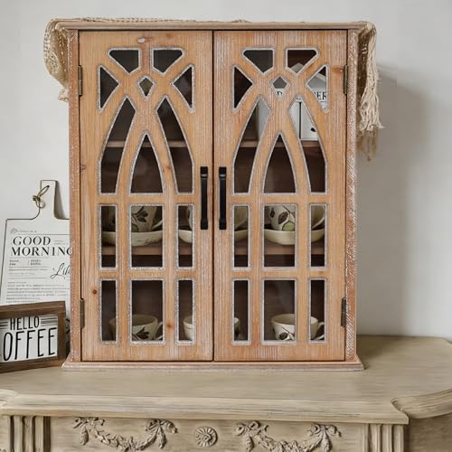 LKTART Solid Wood Wall Mounted Cabinet,Hanging Kitchen Storage Cabinet | Farmhouse Wall Mounted Wood Storage Cabinet;Window Pane Glass Door;Adjustable Shelves;Kitchen;Bathroom;Dining Room;Natural - color: Natural