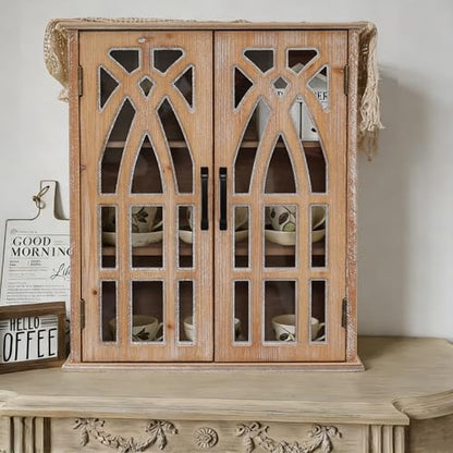 LKTART Solid Wood Wall Mounted Cabinet,Hanging Kitchen Storage Cabinet | Farmhouse Wall Mounted Wood Storage Cabinet;Window Pane Glass Door;Adjustable Shelves;Kitchen;Bathroom;Dining Room;Natural - color: Natural