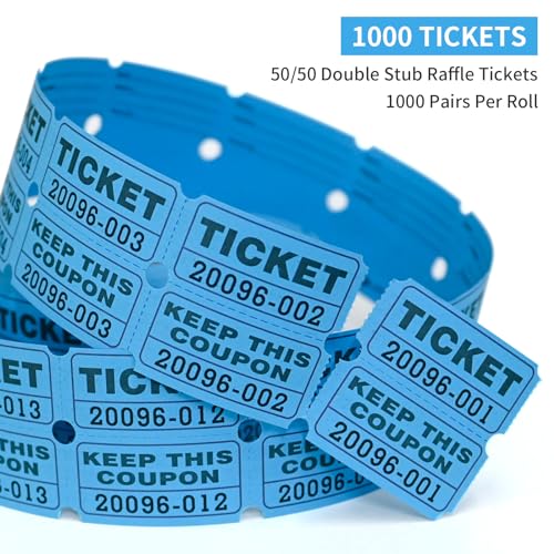 L LIKED Raffle Tickets Double Rolls 1000 Per Roll 50/50 Raffle Tickets for Events,Carnivals, Entry, Class Reward, Prizes(Blue) - color: 1000 Blue