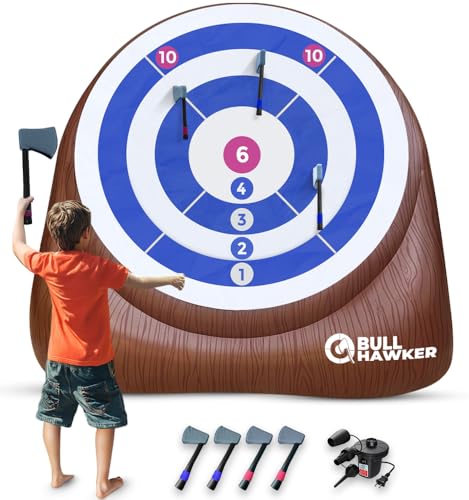 Swooc Games® - Bull Hawker™ | Giant Axe Darts with 15+ Games | Axe Throwing Game for Backyard with Air Pump | Large Outdoor Games for Adults and Family | Party Carnival Game | Throwing Yard Fun - size: Giant - 6ft