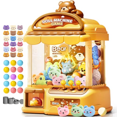 Large Claw Machine for Kids, Musical Electronic Arcade Game Console with Adjustable Sound, Christmas and Birthday Gift for Kids, Includes 30 Toys & 24 Game Coins & 20 Surprise Eggs - color: Khaki