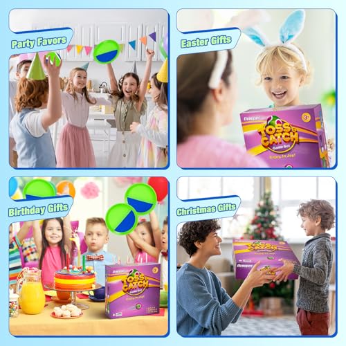 Sticky Toss and Catch Ball Game Set - Kids & Toddlers Outdoor Indoor Activity Toys for Boys Girls 3 4 5 6 7 8-12 Year Old - Great Games for Beach Pool Yard - Birthday Gifts Easter Basket Stuffers - size: 4 paddles 4 balls