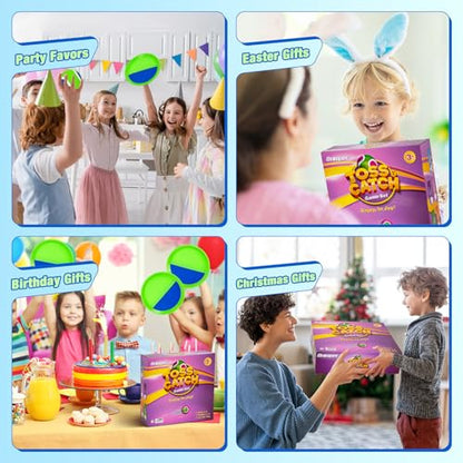 Sticky Toss and Catch Ball Game Set - Kids & Toddlers Outdoor Indoor Activity Toys for Boys Girls 3 4 5 6 7 8-12 Year Old - Great Games for Beach Pool Yard - Birthday Gifts Easter Basket Stuffers - size: 4 paddles 4 balls