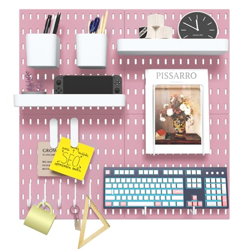 Pegboard Combination Kit, 4 Peg Boards Pink Pegboard for Walls, Office Wall Organizer, Gaming Room Wall, Nursery Storage, 22"x22" - color: Pink