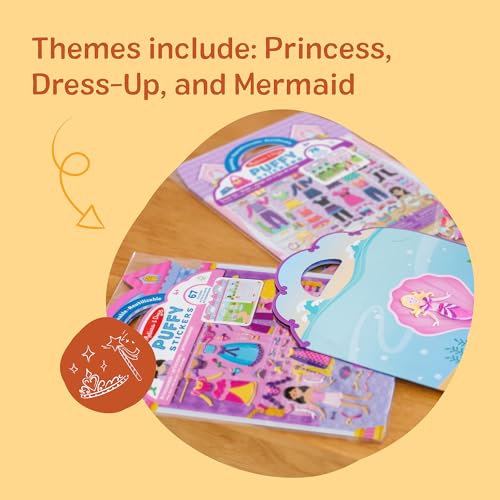 Melissa & Doug Puffy Sticker Activity Books Set of 3 – Dress-Up, Princess & Mermaid, with 208 Reusable Stickers and Fold-Out Scenes, Mess-Free Travel Toys for Kids Ages 4+ - FSC Certified - style: Dress-Up, Princess & Mermaid