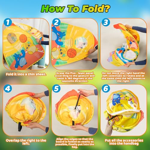 5-in-1 Kids Play Pop Up Tent with Bean Bag Toss Game Outdoor Toys, Tic Tac Toe, Dartboard,Soccer, Basketball, Carnival Outside Combo Set for Backyard Beach Lawn Party Fun, Birthday Gift for Boys Girls