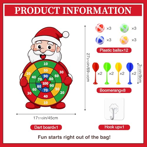 Valentine Gift for Kids, Pink Cartoon Dwarf Dart Board with 12 Sticky Balls Valentines Games, Large Kids Valentines Day Gifts for Boys Girls Toddlers, Valentines Games for Kids Party Classroom - style: Christmas Santa