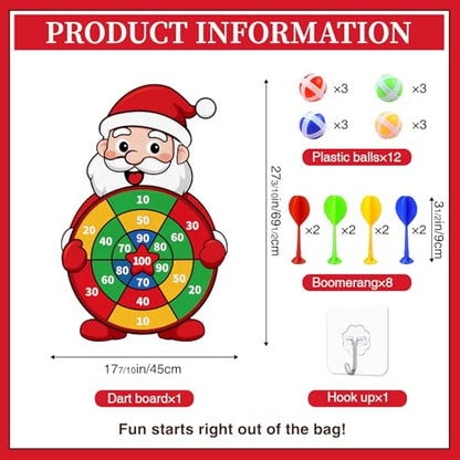 Valentine Gift for Kids, Pink Cartoon Dwarf Dart Board with 12 Sticky Balls Valentines Games, Large Kids Valentines Day Gifts for Boys Girls Toddlers, Valentines Games for Kids Party Classroom - style: Christmas Santa