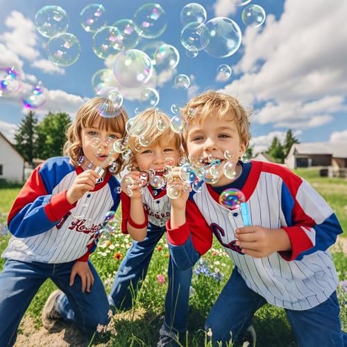 Winrayk Baseball Party Favors, 24Pcs Baseball Themed Mini Bubble Wands for Kids Bubbles Bulk with Detachable Topper (6 Styles), Birthday Gift Classroom Prizes Girl Boys Sports Goody Bag Stuffer Supply - style: Baseball